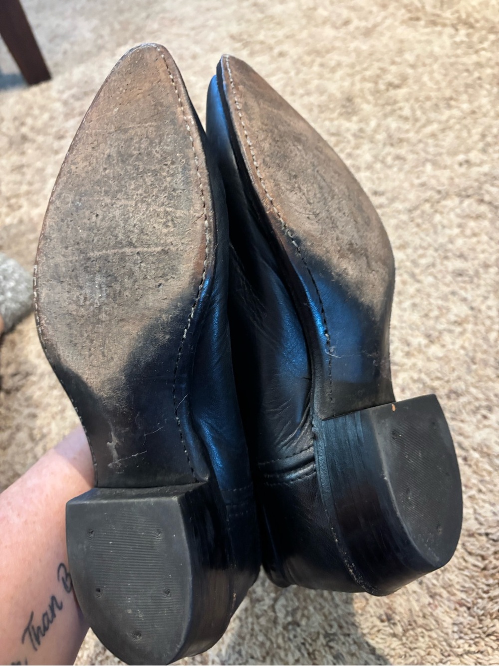 Dan Post Black Leather Western Cowboy Boots with Embroidered Shaft - Picture 5 of 5